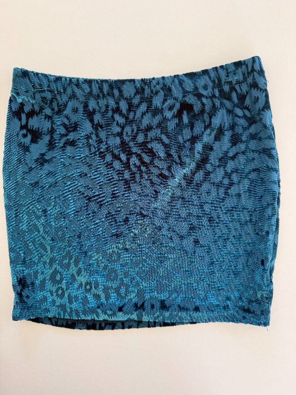 Mudd Teal Blue Velvet Burnout Mini Skirt Medium Y2K Floral Stretch Lined Boho